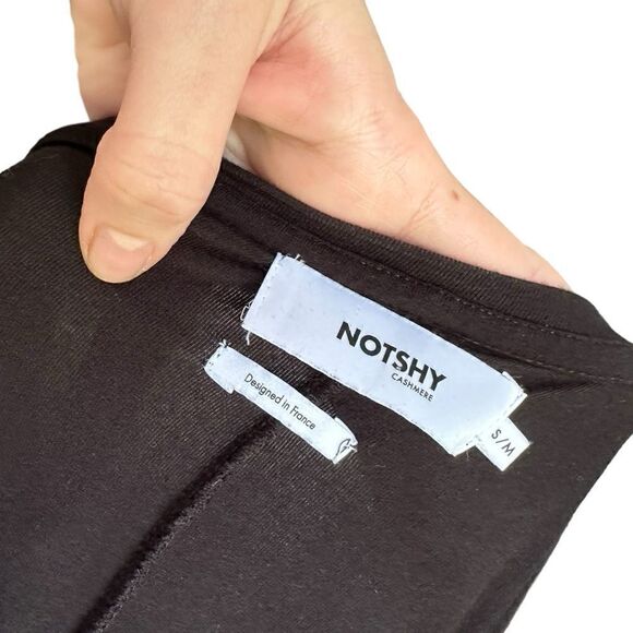 NOTSHY Cashmere Black V Neck Studded Dolman Sleeve Casual Long Sleeve Top - Picture 5 of 5